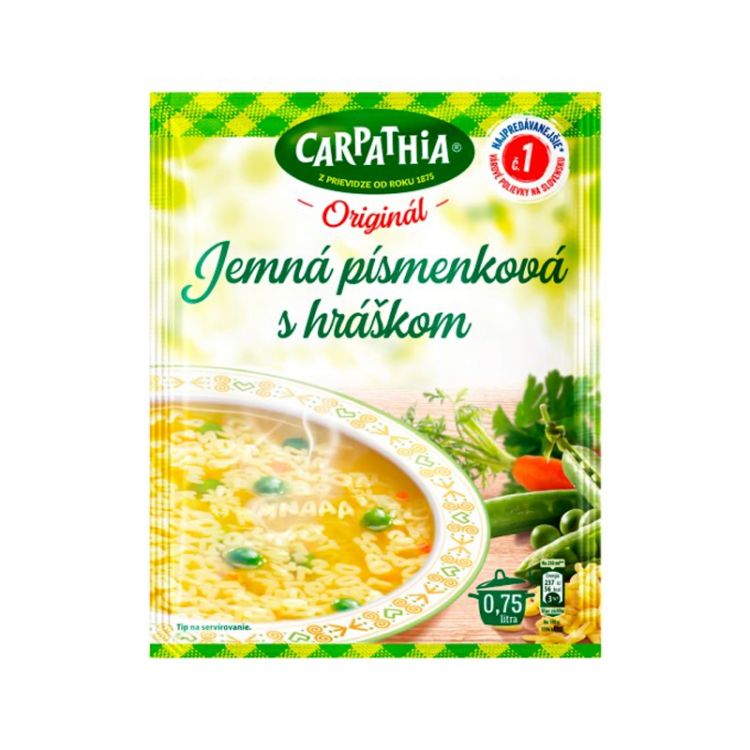 CARPATHIA Jemná písmenková polievka s hráškom vrecko 51 g