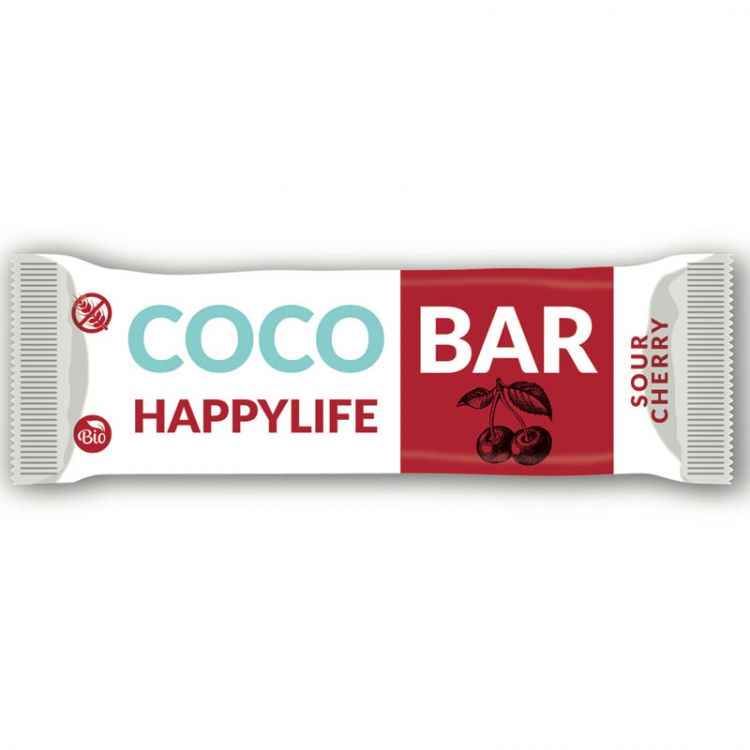 HAPPYLIFE COCO BAR - Kokosová tyčinka s višňami BIO 40g
