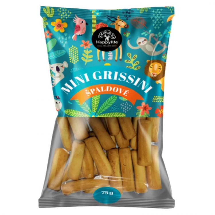 HAPPYLIFE Mini Grissini špaldové BIO 75g, HAPPYLIFE - obal s detským motívom